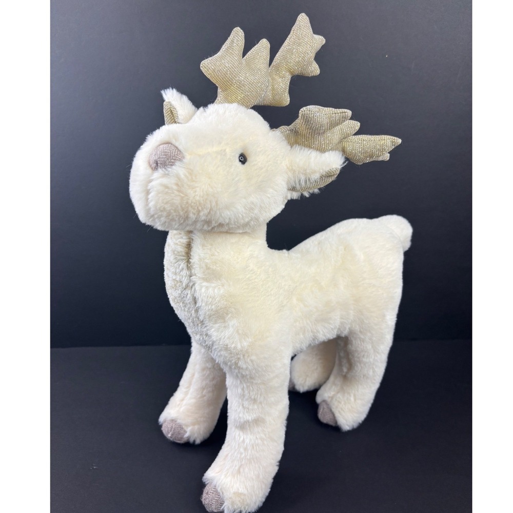 Pier 1 Imports Plush Reindeer Cream Gold Antlers Standing Holiday Decor 16 Inch